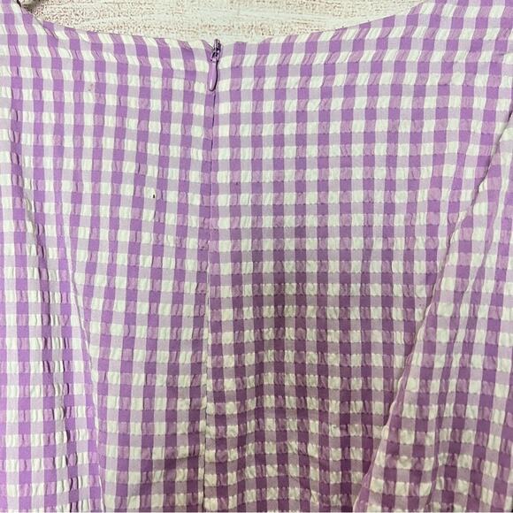 Zara Women's Blogger Style Lilac Gingham Pattern Rushed Side Mini Dress Sz L - Picture 9 of 16